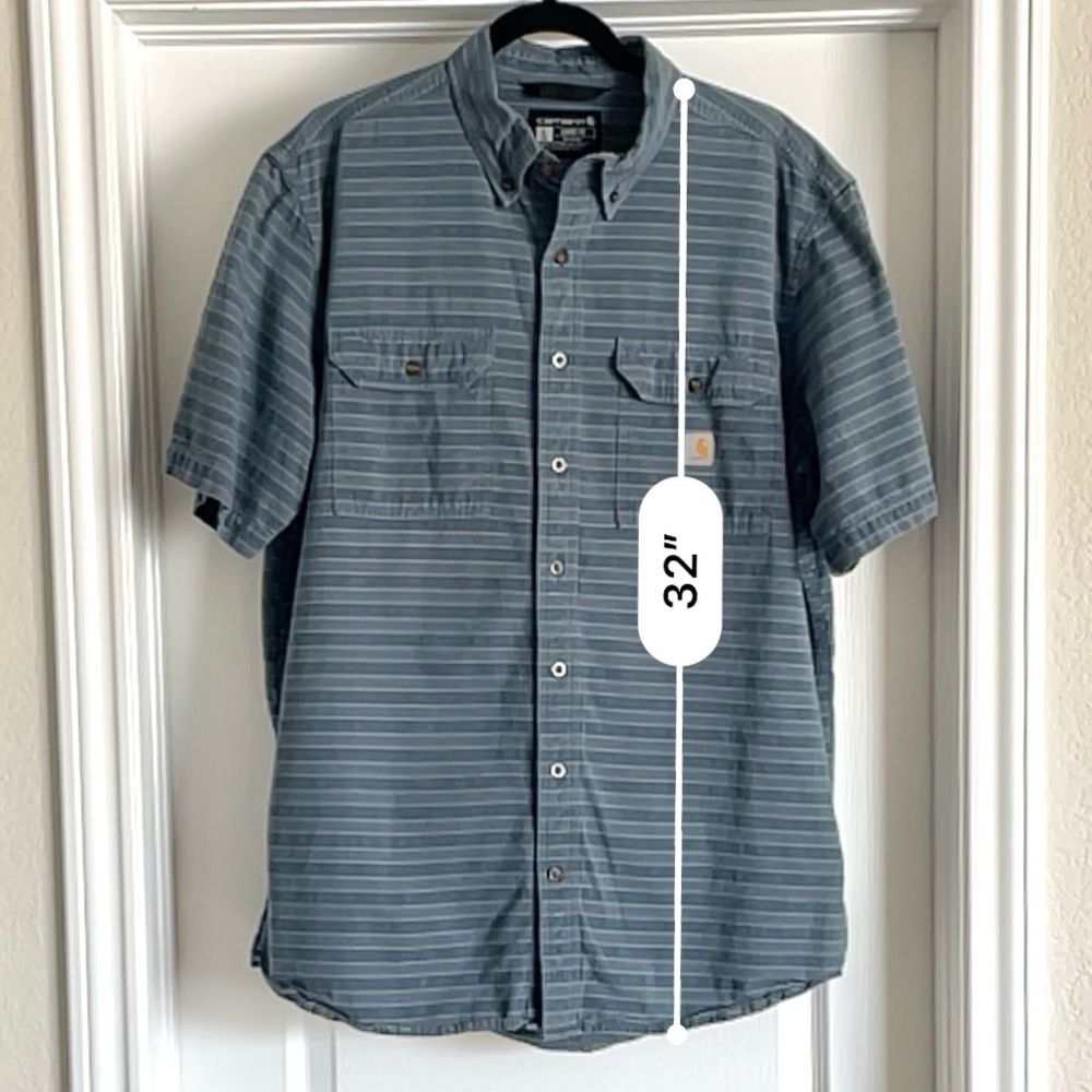 Carhartt Men's Loose Fit Short Sleeve Midweight Blue Striped Shirt Large Tall - Picture 4 of 8